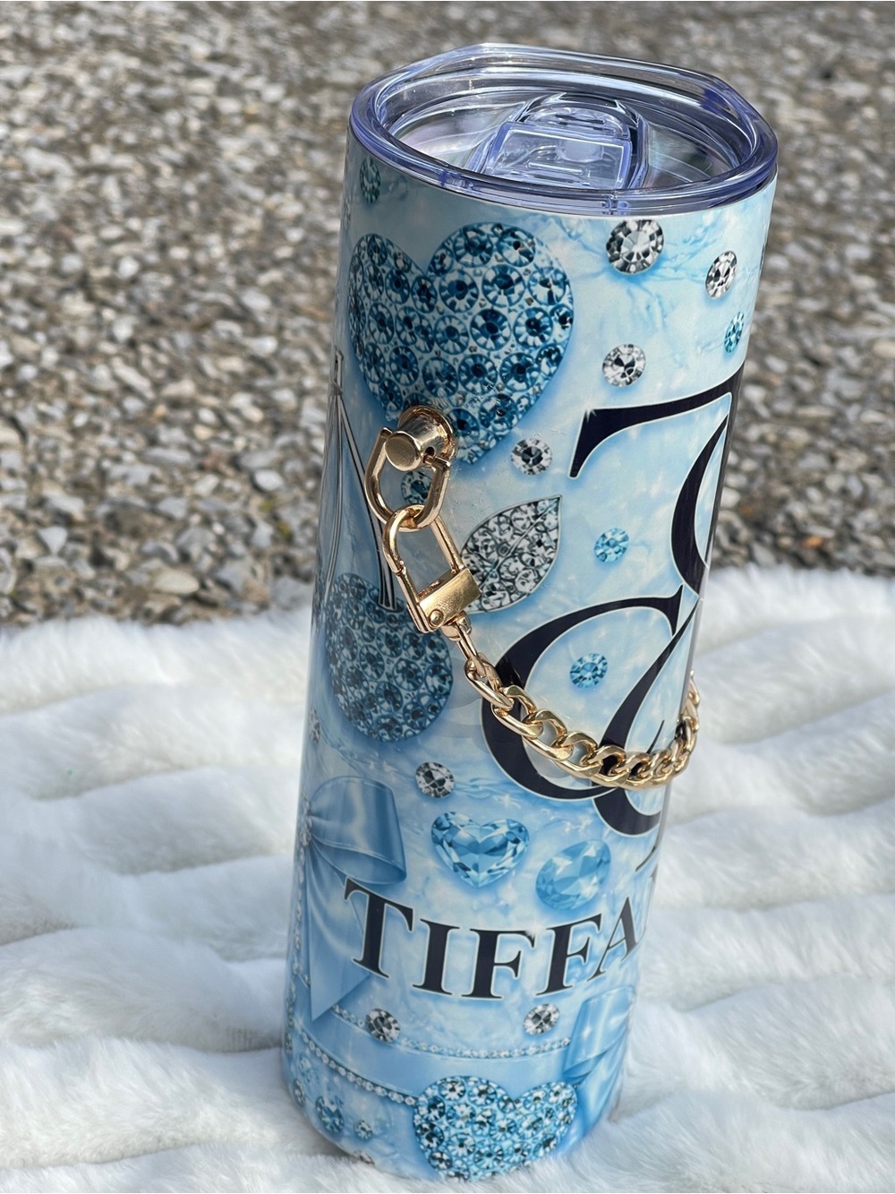 Tiffany Blue Jeweled Tumbler with Gold Chain - Picture 6 of 7